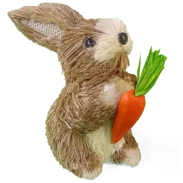 Halm Sittande Kaninstatyer Påskkanin Håller Blomma Morotsdocka Desktop Djurskulptur Staty för trädgårdsprydnad