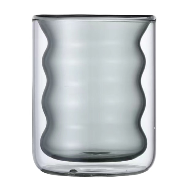 200ml dubbelvägg isolerad glaskopp Vågform Värmebeständig kaffevattenmugg Double gray