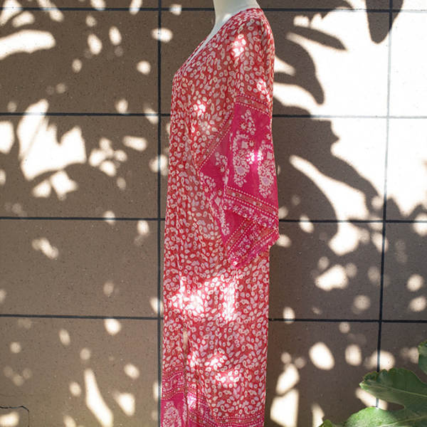 Dam Chiffon Kimono Cardigan Bohemisk Retro Röd Paisley Blommig