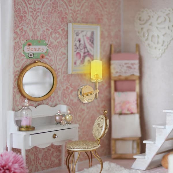 Antikk Sconce Dukkehus LED Vegglampe Diorama Samleobjekt Utstillinger