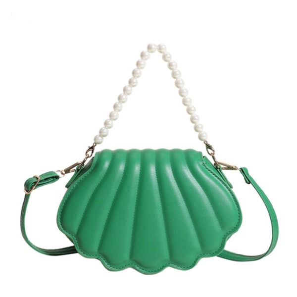 Seashells Evening Bag för kvinnor Matchande axelväska Pearl Chain Handväska Green
