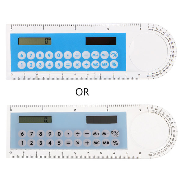 Miniräknare med linjal för förstoringsglas Ultratunn solenergi multifunktion för elektroniska skrivbordsmaterial för skolkontor Light blue