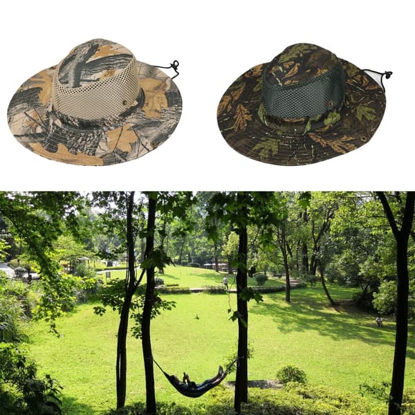Camp Hat Solbeskyttelse Hat Brede Skygger Sol Hat Stor Hat med Halsstrop Green