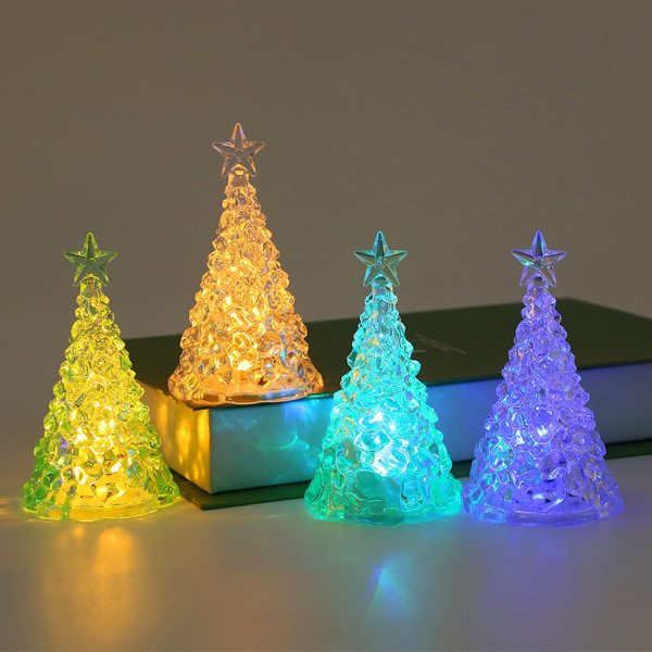 Lysande Kristall Julgransprydnad LED Elektronisk Kristall Festträd Nattlampor Bordsskiva Hemdekorationer Green Colorful lights