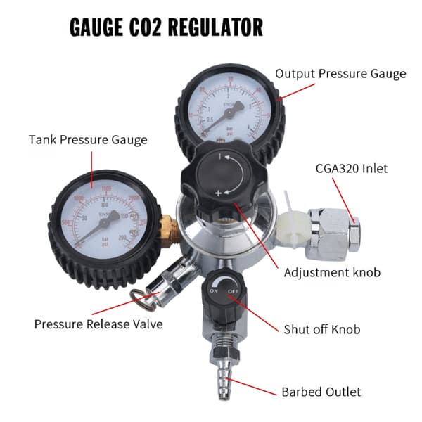 CO2 Regulatorventiler 5/16in Regulator Dobbelttrins Trykreducerende Ventiler