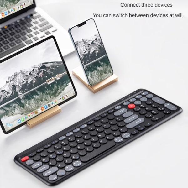 Ergonomiskt Bluetooth-kompatibelt 2,4G-tangentbord Bekvämt för 3 enheter Knappsats Anslut med inbyggt uppladdningsbart batteri Grey