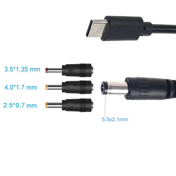 USB C 5V till 1,2V 3V 4,5V 6V 7,5V 9V 12V 2,5mm/3,5mm/4,0mm/5,5mm Justerbar spänningskabel med LED-display för leksaksspel