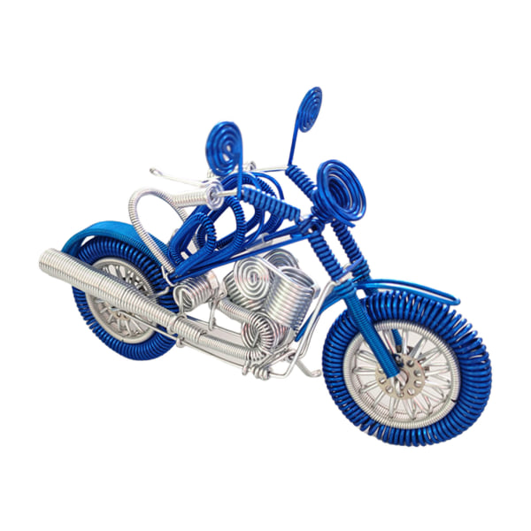Aluminiumtråd Vävd Motorcykel Skulptur Modell Inflyttning Present Staty Prydnad för Hem Sovrum Kontor Skrivbordsdekor Navy Blue