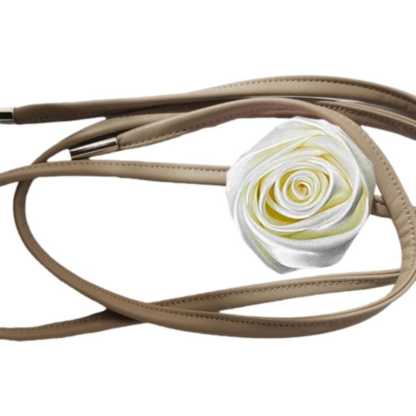 Flower Choker Halsband Mjukt tyg Material Tyg Flower Choker med PU-kedja Beige