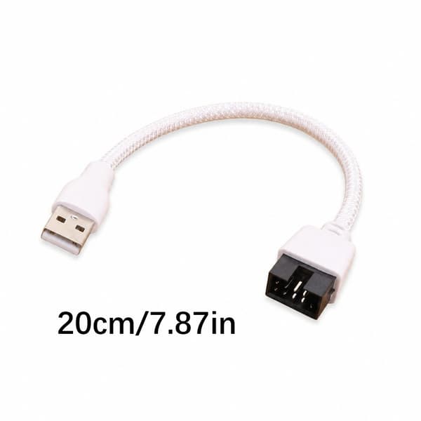 USB A Header-kabel, 20 cm 9-benet hvidt ærmetråd til stationær computer