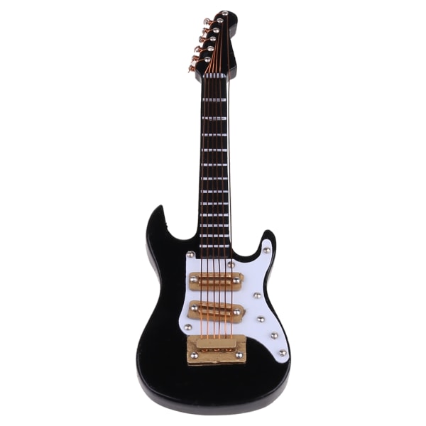 Miniatyr elektrisk gitarreplika med boksinstrumentmodellornament i metall Black