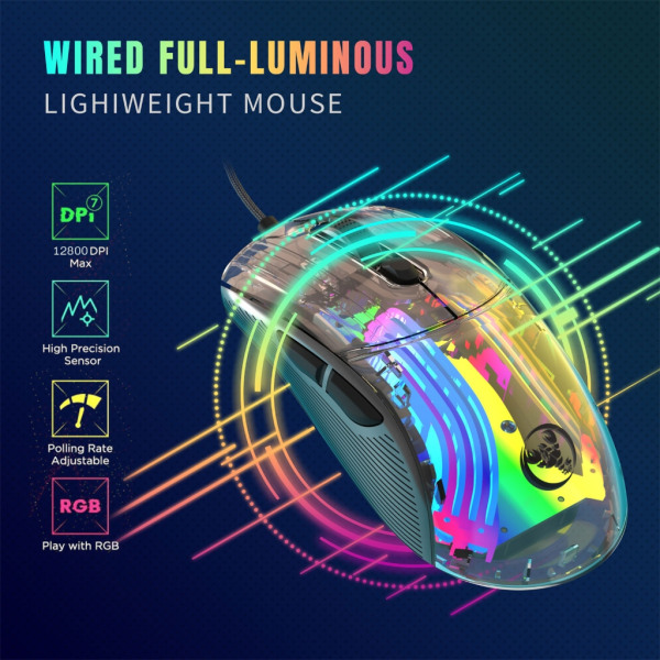 RGB LED-spelmus med 7 programmerbara knappar Optisk Ergonomisk mus med sladd