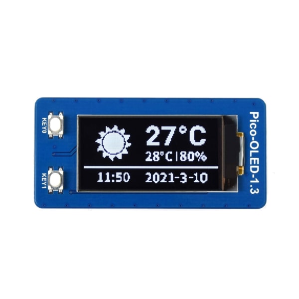 1,3 tommers OLED-skjerm for RaspberryPiPico, 64×128 piksler, 4-leder SPI og I2C-grensesnitt 3,3V driftsspenning