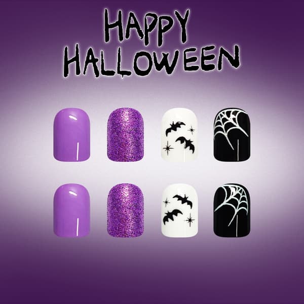 Gør-det-selv Halloween Press On Manicure Sæt, Lilla Accent Web Stil