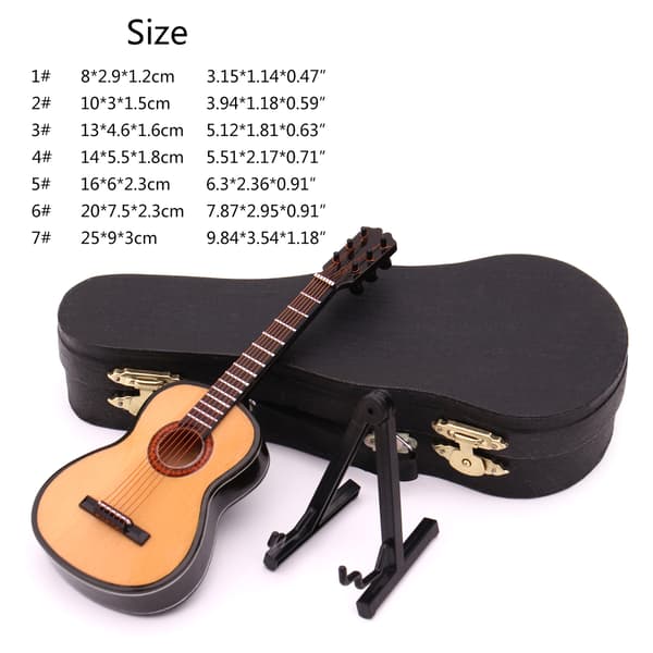 Miniatyrgitarr Replika Musikinstrument Samlarobjekt Dockhusmodell Heminredning Classical wood color 8cm