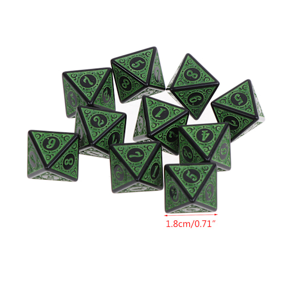 10 stk akryl polyhedral terninger 8-sidet spillterning lykke terning for brettspill Red