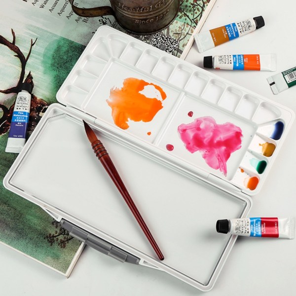 Bekväm vikbar färgbricka akvarellpalett med 2 extra rymliga blandningsytor för konstnärer Målare Hobbyister null - D