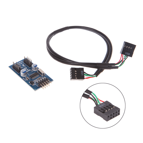 USB2.0 9PIN till Dual PCB Dubbel 9Pin Chipset Enhanced Kabel för PC för Case Inter