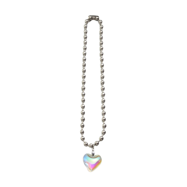 Boho Chunky Bead Chain Halskjede Hjerteanheng Choker Halskjede Y2k Love Heart Choker smykker for kvinner Jenter Tenåringer