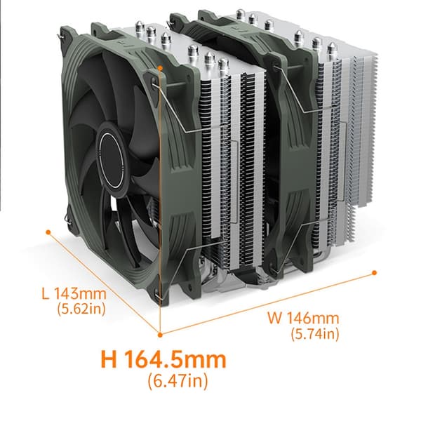 Twin Tower Computer Køleventilator Med 6 Varmeoverførselsrør 2X140Mm Ventilator Til PC