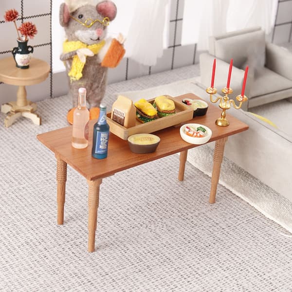 Træ Dukkehus Spisebord 1/12 Miniature Model Møbler Til Samlerhåndværk