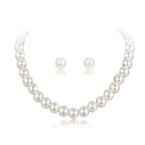 Hepburn Style Perlekjede Dame Faux Pearl Beaded String Halskjede Øredobber Sett Kostyme Smykker Bursdagsgave