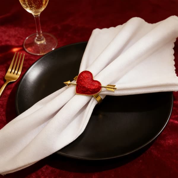 Sæt med 6 kærlighedshjerte servietringe til borddækning Valentinsdagsgave