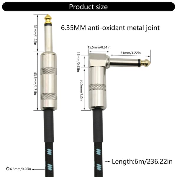 6m Profesjonell Keyboard Kabel Gitarledning 6m Gitarkabel Instrumentkabel
