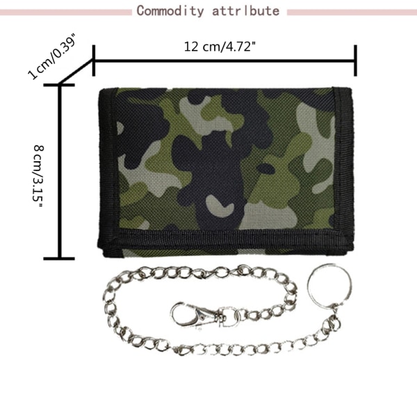 Tyylikäs miesten kolminkertainen lompakko, jossa on ketjullinen lyhyt lompakko, miesten korttipidike Big camouflage army