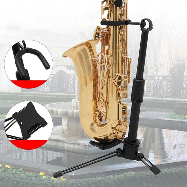 Bærbart tenorsaxofonstativ foldbart metal sort tripod instrumentstativ