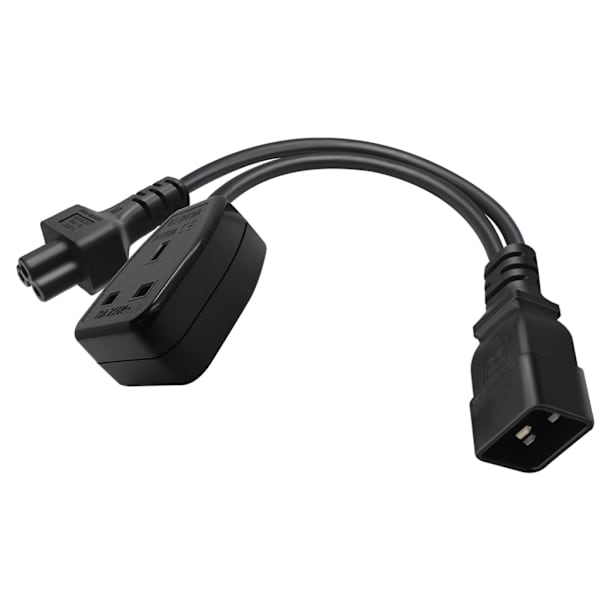 3-benet IEC320-C20 hanstik til IEC320-C5+UK hunadapterledning Y-splitter Strømforsyningskonverterkabellinje