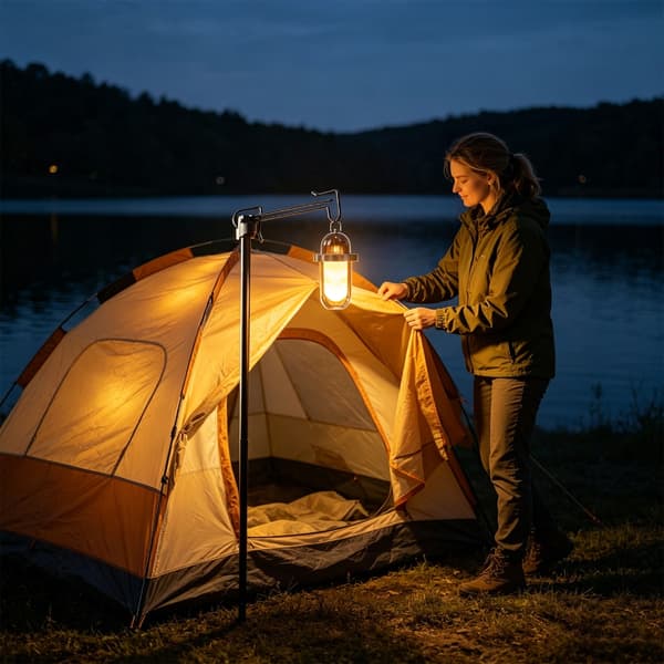 Hengende LED-campinglampe med 8 skiftende fargemoduser og solid bærehake