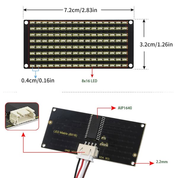 LED Ljuskontrollkort 8x16 Ramverk I2C Anslutning Konsekventa System