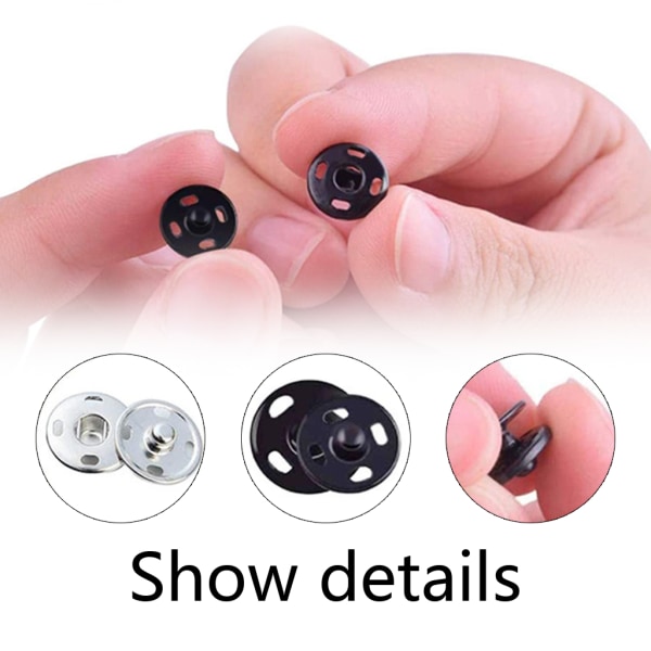 100 set 10 mm/12 mm/15 mm/17 mm/8,5 mm påsydda tryckknappar Metall tryckknappar Tryck på knappen för att sy kläder 15mm