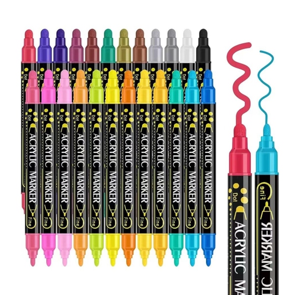 12/24/26/30 farver dobbeltendet akryl tuschpen vandtæt akryl maling pen null - 12 color