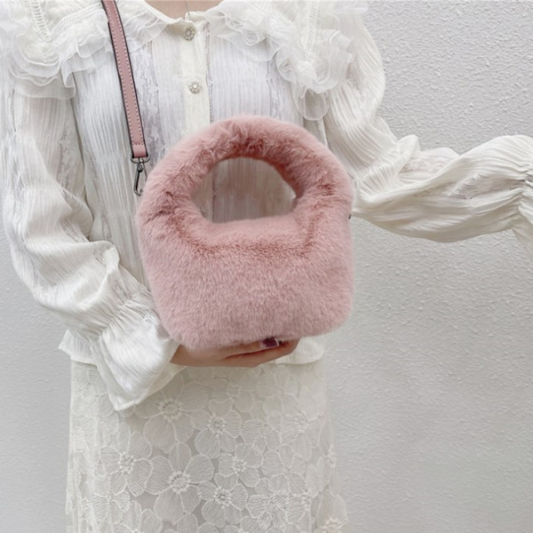 Dame plys håndtaske All-matching skuldertaske Fuzzy Messenger Bag Dating Bag Apricot