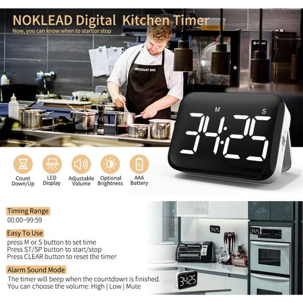 Digital LED-skjerm Kjøkkentimer med magnetisk bakside for matlaging, baking, studier