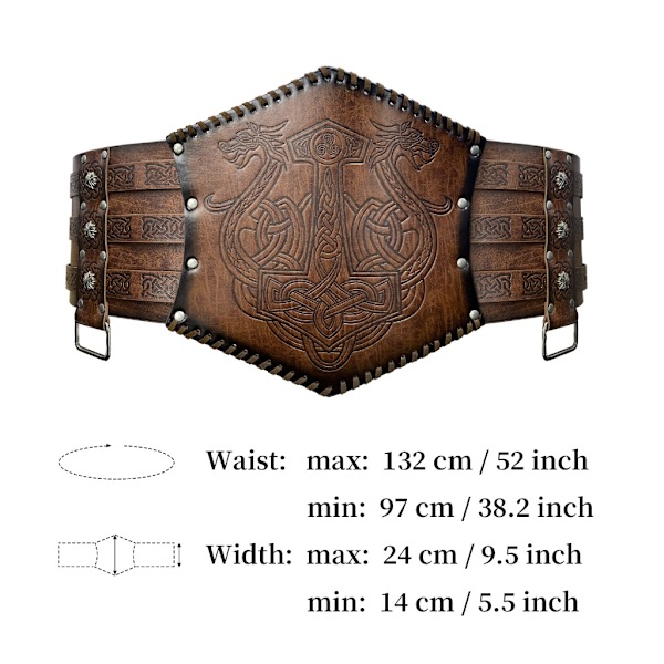 Vikingpräglad brett bälte nordisk konstläder rustning bälte Halloween kostym Brown