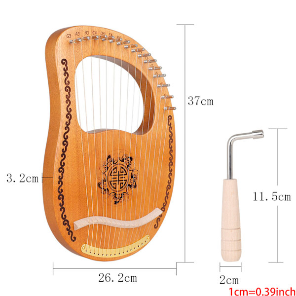 16 strenger lyreharpe i mahogny - musikkinstrumenter lyreharpe med stemmenøkkel