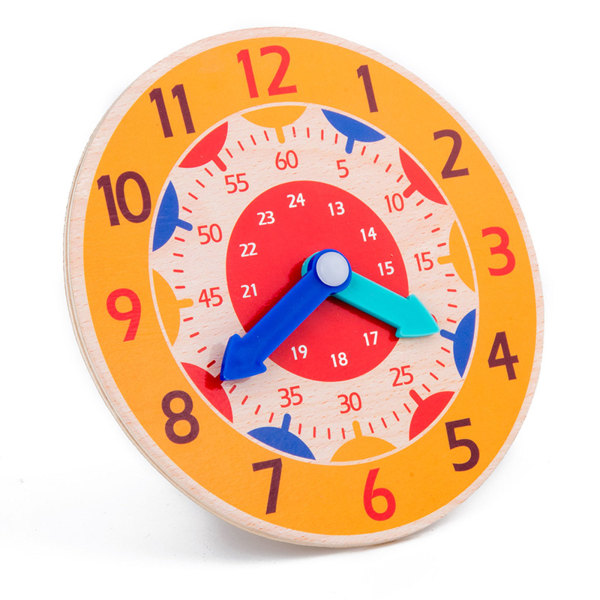 Trä Lärande klocka Leksak Pedagogisk klocka Lärande rekvisita 12/24 timmars hjärnans utvecklingsleksak Primär för Tid Kognitiv Orange