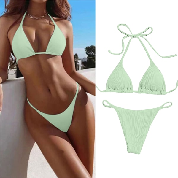 Kvinnors baddräkt set string bikini topp och justerbar botten Red M