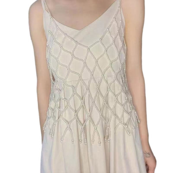 Fashion Body Chain Beklædning udenfor Sparkly White Woven Mesh Night Club Lang Vest