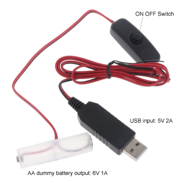 2m Typ C USB till 6V AM3/LR6/AA Dummy-batteri med strömbrytare för fjärrkontrollkamera Radio LED-ljus Elektronisk leksak null - Type C model