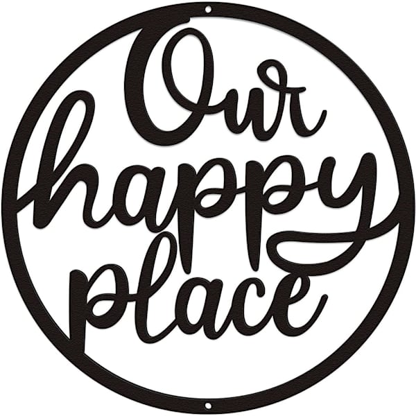 Vårt Happy Place-skilt Metallkunst Veggdekor Hengebrev Hjemmeplakettskulptur