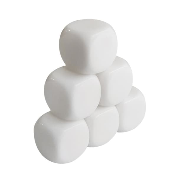 10 stk. Runde Blanke Seks-Sidede Terninger Blank Hvide Terninger Kube Spil Undervisningskube