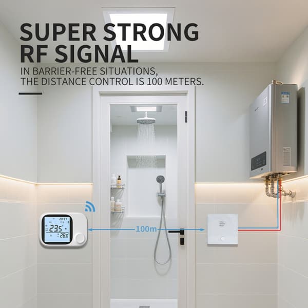 RF433 Aktiverad Programmerbar Termostat Manuell Auto Läge Stor LCD-skärm