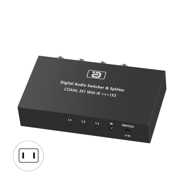 CS563 DTS-AC3 Digital Coaxial Audio Switcher 3X1 Bi-directional Converter Audio Splitter Extender med IR-fjärrkontroll US Plug