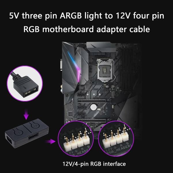 5V 3Pin ARGB - 12V 4Pin ARGB -muunninsovitin ARGB-laitteelle