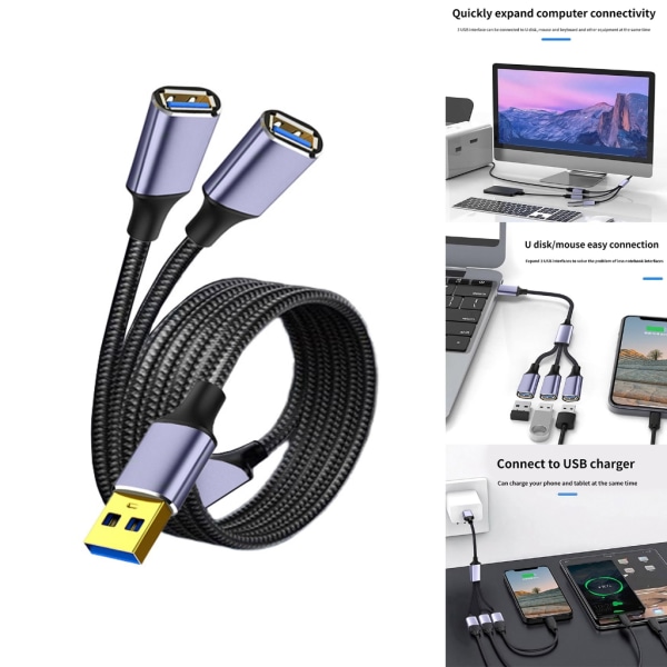 Multiport USB splitterkabel, USB power 1 hane till 2/3 hona för laddning/dataöverföring 480 Mbps hastighetsladd null - One for three 50cm