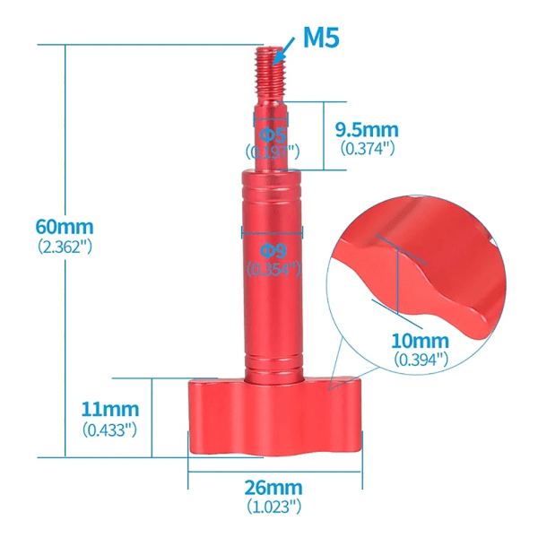 Aluminiumlegering Metall tumme Högt vridmoment T-typ Fästskruvar M5x18mm för 12/11/10/9/8/7 Action 2/3/4 Kamerafäste Red Color 60mm